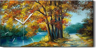 Produktbild von Küchenuhr Bürouhr Leinwand Uhr 60x30 Malerei Wald Fluss Bäume Blätter Kunst - weiße Hände
