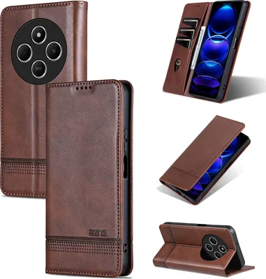 Produktbild von Leder Hülle für Xiaomi Redmi 14C / Poco C75 4G, Klapphüllen Brieftasche Magnetverschluss Ständer Schutzhülle Kaffee