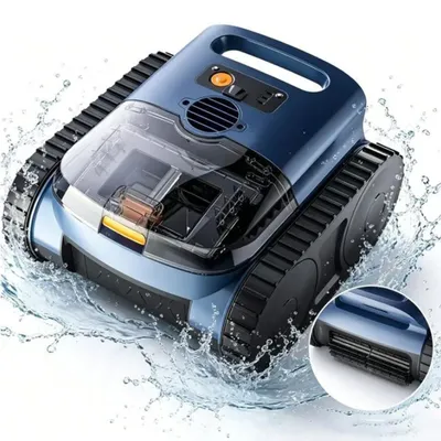 Image de Robot de Piscine sans Fil,des Parois et de la Ligne d' Eau,180Min & 200m² d'Autonomie,Double Filtration Ultra-Fine Grand Panier 3L