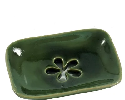 Produktbild von Exotische Keramik Seifenschale - Blume, Grün, 2*10*7 cm, Seifenschalen