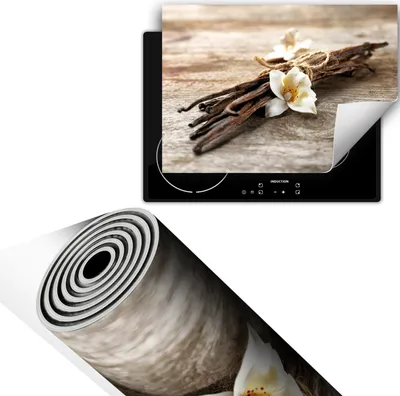 Produktbild von Herdabdeckplatte 70x52 cm Glaskeramikfeld Abdeckung Anti Rutsch Matte Aufrollbar, Blume Holz