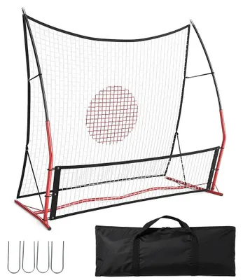 Immagine prodotto di Rete da calcio per rimbalzi - Rete da allenamento 2 in 1 - 183x140 e 183x43 cm - Allenamento individuale e di squadra - Passaggi, volée, controllo di palla e colpi di testa - Metallo e PE - Rosso/Nero