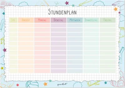 Produktbild von Stundenplan Bunt I Papier-Block mit 25 Blatt I DIN A4 I zum Schulanfang I für Mädchen und Jungen I neutral I Beschriften und Abreißen I dv_1052