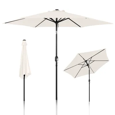 Produktbild von Jiubiaz 2.7m Sonnenschirm Gartenschirm Wasserabweisend mit Handkurbel Garten UV40+ Balkon Outdoor,Beige,2.7m