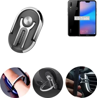Produktbild von K-S-Trade 3in1 Smartphone-Ring Handy-Ring kompatibel mit Huawei P20 Lite Fingerhalterung  Handyring Tischständer Lüftungsgitter-Halterung Tisch