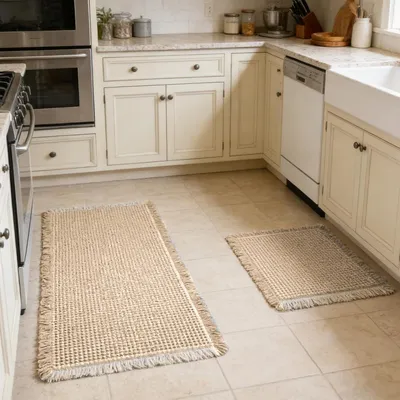 Produktbild von Badematten Set 43 x 61 cm und 50 x 121 cm, braun, für Badezimmer, rutschfest, schnelltrocknend