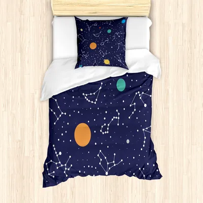 Produktbild von ABAKUHAUS Konstellation Mantele, Zodiac Planets, Milbensicher Allergiker geeignet mit Kissenbezügen, 135 cm x 200 cm - 80 x 80 cm, Mehrfarbig