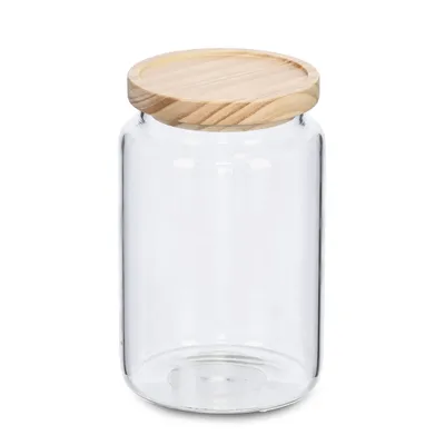 Produktbild von Zeller Vorratsglas m. Holzdeckel, 1270 ml, Borosilikat Glas / Kiefer / Silikon, transparent, 1268 ml, ca. Ø 11 x 17,6 cm
