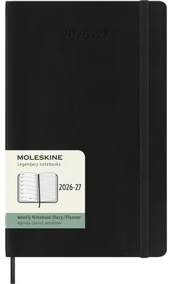 Produktbild von Moleskine 18 Monate Wochenkalender 2026/2027, L/A5, 1 Wo = 1 Seite, Rechts Linierte Seite, Weicher Einband, Schwarz