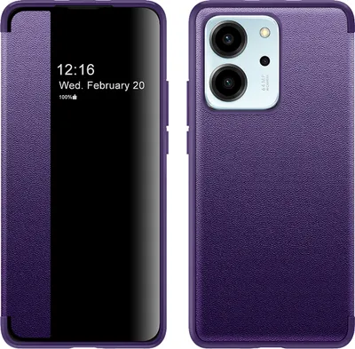 Image de Etui pour Honor 80 SE étui fin à rabat en cuirPolyuréthaneavec fenêtre d'affichage Violet