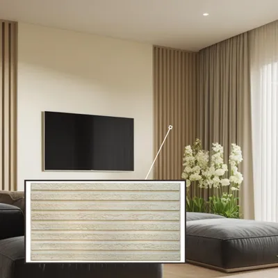 Produktbild von 3D-Wandpaneele PVC | Lamellen Optik | Sandstone Slats - 1 Platte - 0.5 m² | Für Wohnzimmer, Küche & Bad | Einfache DIY-Montage