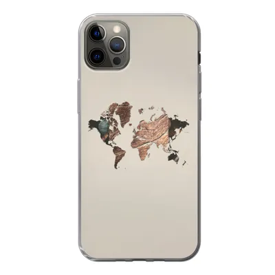 Produktbild von MuchoWow® Handyhülle Schutzhülle Hülle für iPhone 13 Pro Max Weltkarte - Holz - Braun Silikon Softcase Handy Hülle - Mobiltelefon