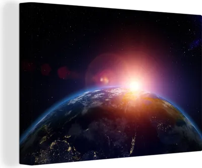 Obrázek produktu pro OneMillionCanvasses® - Obraz na plátně - 140x90 cm, Východ slunce z vesmíru, Nástěnná umělecká dekorace - Fotografie na plátně - Obraz na dřevěném rámu