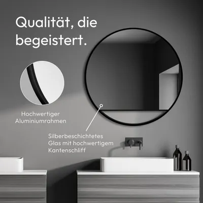 Immagine prodotto di Specchio da parete rotondo Talos Black Hole Matt Ø 80 cm - Specchio da bagno con cornice di alta qualità in alluminio nero opaco - Specchio da bagno