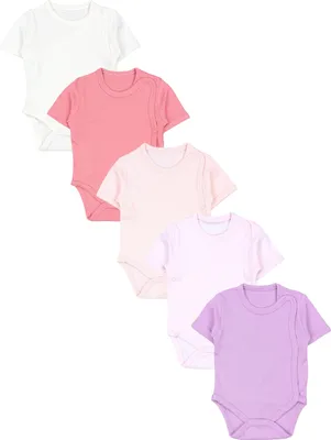 Produktbild von TupTam Baby Mädchen Kurzarm Wickelbody Baumwolle 5er Set , Farbe: Lila Rosa Puderrosa Altrosa Ecru, Größe: 56