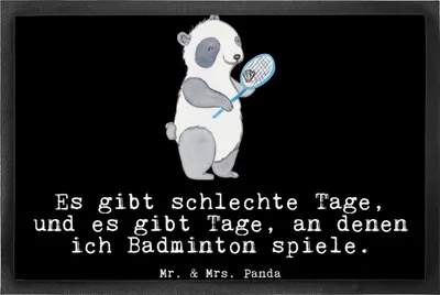 Produktbild von Mr. & Mrs. Panda fußmatte Panda Badminton  50 x 75 cm - Schwarz - Geschenk, Sauberlaufmatte, Türmatte, spielen, Schmutzfangmatte, Fußabtreter, Schmutzmatte