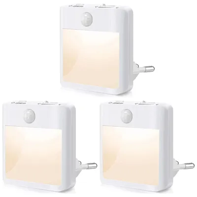Produktbild von 3er Set LED Nachtlicht Steckdose Dimmbar mit Bewegungsmelder Dämmerungssensor Warmweiß 0,9W 10-100% Helligkeit für Treppe Flur Schlafzimmer Badezimmer