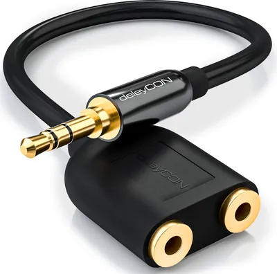Produktbild von deleyCON Stereo Audio Klinken Adapter - 2x 3,5mm Klinken Buchse zu 1x 3,5mm Klinken Stecker Metall Vergoldet