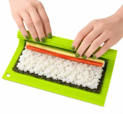 Produktbild von Antihaft Sushi Matte Silikon 20×22cm, BPA frei & spülmaschinengeeignet, flexibler Sushi Maker für einfache Rollen & DIY Küche