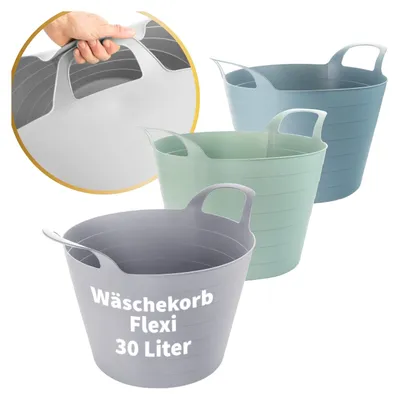 Produktbild von 3er Set Wäschewanne Flexi rund 30L, Griffe, vielseitig, bunt, stabil, Haushalt