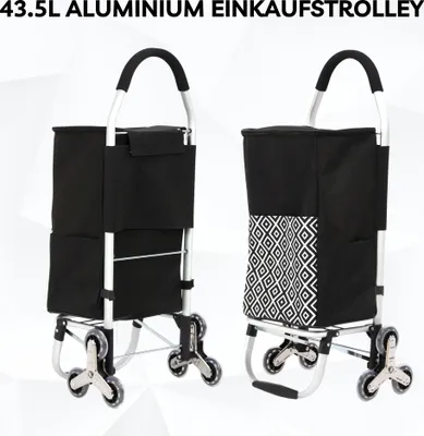 Two black shopping trolleys with silver frames are displayed against a white background.
