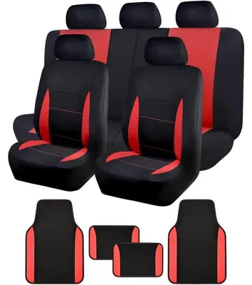 Productafbeelding van Universele autostoelhoes set, compleet met antislip vloermatten, rood