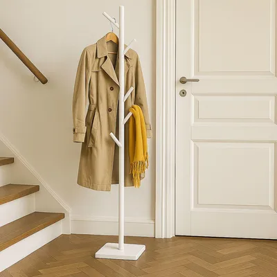 Obrázok produktu pre Drevený vešiak na kabáty s 8 háčikmi, voľne stojaci