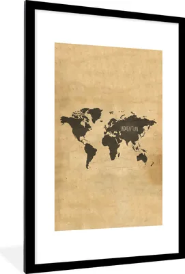 Produktbild von MuchoWow® Gerahmtes Poster Weltkarte - Vintage - Papyrus - Zauberspruch 60x90 cm - Poster mit Schwarzem Bilderrahmen Wandposter Rahmen Foto Bilder - Dekoration - Wandposter Wohnzimmer - Hochwertig