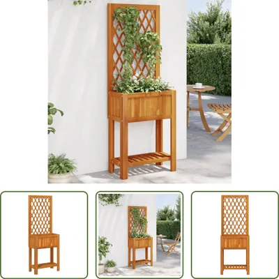 Image de Bac à plantes The Living Store avec treillis et tablette, 55 x 29,5 x 152 cm, en bois d'acacia