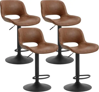 Produktbild von WOLTU 4 × Barhocker höhenverstellbar, Kunstleder, Drehhocker aus Metall, Braun