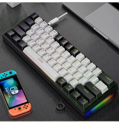 Produktbild von K620 61-Tasten Gaming-Tastatur, mechanisch, RGB, Hot-Swap, USB-C, PBT-Tastenkappen, 60% Mini-Layout - Blauer Schalter, Schwarz Weiß