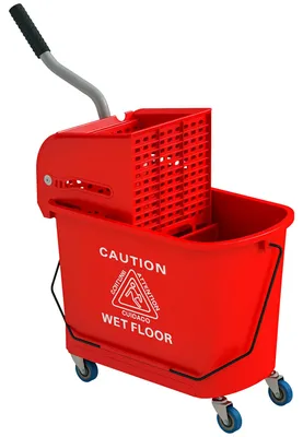Productafbeelding van 20 liter dweil emmer met wringer en handvat, dweil emmer op wielen, kunststof, rood