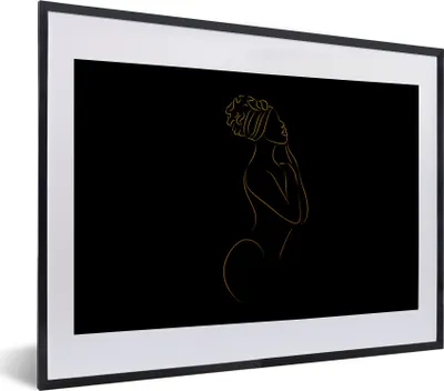 Produktbild von MuchoWow® Gerahmtes Poster Frau - Schwarz und Gold - Strichzeichnung 40x30 cm - Poster mit Schwarzem Bilderrahmen Wandposter Rahmen Foto Bilder - Bilderrahmen - Poster im Rahmen