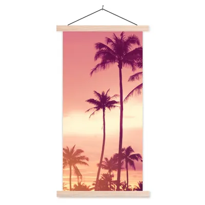 Produktbild von MuchoWow® Textilposter Himmel - Palme - Abend - Natur - Tropisch 60x120 cm mit holzfarbenen Rahmen - Holz