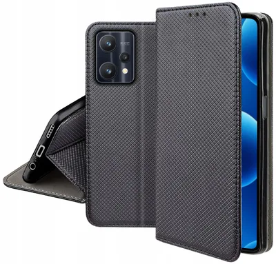 Zdjęcie produktu dla Etui Z Klapką Do Realme 9 Pro Zamykane Czarne Futerał + Szkło 9H