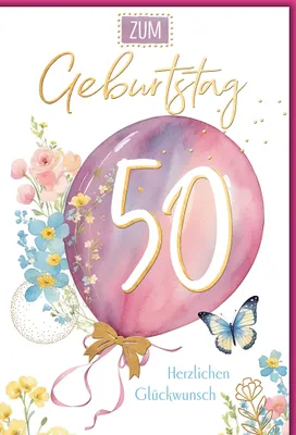 Produktbild von 50. Geburtstag Luftballon herzlichen Glückwunsch Glückwunschkarte mit Umschlag