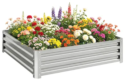 Immagine prodotto di Outsunny Aiuola da giardino, fioriera con struttura in acciaio, argento, 120 x 120 x 30 cm
