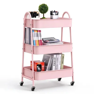 Produktbild von Rollwagen 3 Etagen mit Rollen – Mehrzweckregal 43x30x76,5 cm für Küche, Bad & Büro