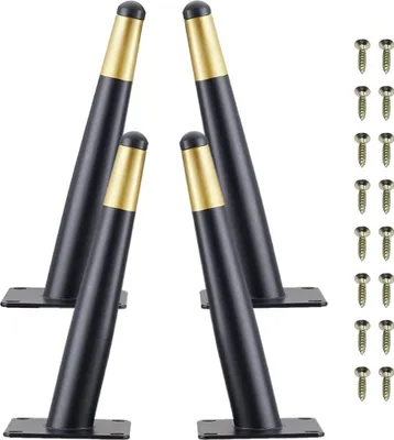 Produktbild von 4 Stück Möbelbeine Möbelfüße 20cm, Schwarz & Golden, Belastbar Bis 300 KG Schräg Schrankfüsse