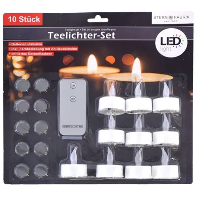 Produktbild von 10er Teelichter mit warmweissen flammenlosen Kerzen mit Flackerlicht - LED Teelichter mit Timer und Fernbedienung - elektrische Teelichter