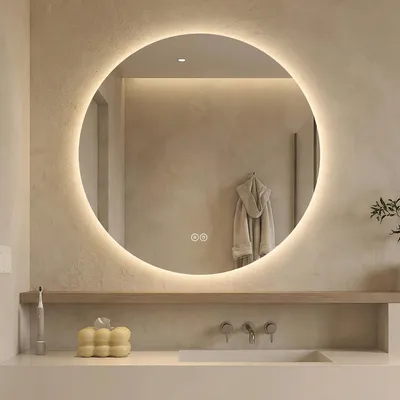 Produktbild von Runder LED Badezimmerspiegel 70 cm Hintergrundbeleuchtung Dimmbar Anti-Beschlag Wandspiegel Badspiegel Touchschalter Memory-Funktion Lichtspiegel Rund