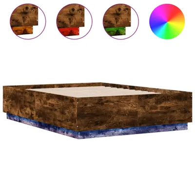 Produktbild von vidaXL Bettgestell mit LED Räuchereiche 135x190cm Holzwerkstoff