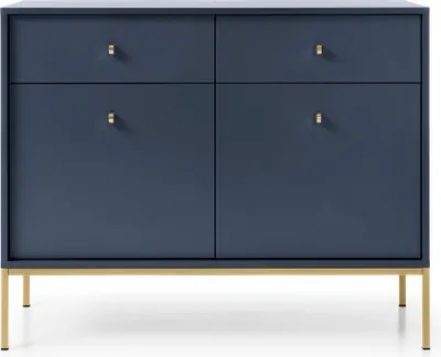 Produktbild von Sideboard mit 2 Türen Monti - Kommode mit Schubladen, Wohnzimmer, Metallbeine 18 cm, Kommode 100 cm (Blau + Gold)