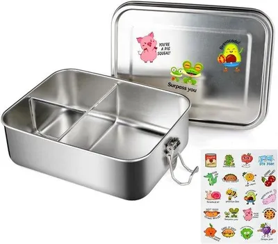 Image de Boîte à lunch en acier - anti-fuites - 1 200 ml - 3 compartiments - écologique