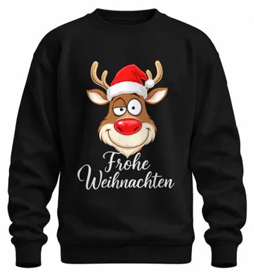 Zdjęcie produktu dla Merry Christmas Reindeer Rudolph Christmas Hat Funny Cartoon Uni Sweatshirt Pullover, Czarny, M