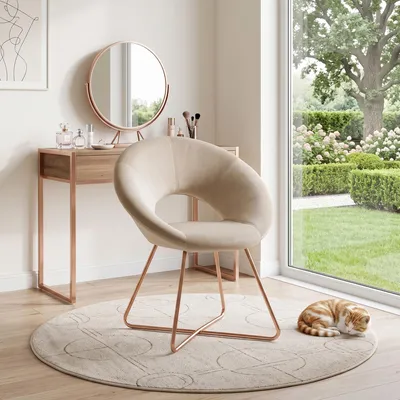 Produktbild von Duhome Esszimmerstuhl Schminktisch Stuhl Wohnzimmerstuhl Samt Sessel Küchenstuhl Polsterstuhl mit Gold Metallbeine, Beige