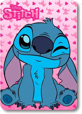 A cartoon image of Stitch from Disney's Lilo & Stitch, with the Disney Stitch logo above him, set against a pink background with small heart and Stitch graphics.