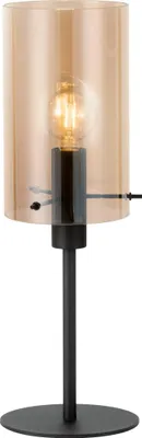 Produktbild von EGLO Tischlampe Polverara, Nachttischlampe, Tischleuchte, Stahl in schwarz, Glas bedampft in amber, E27 Fassung