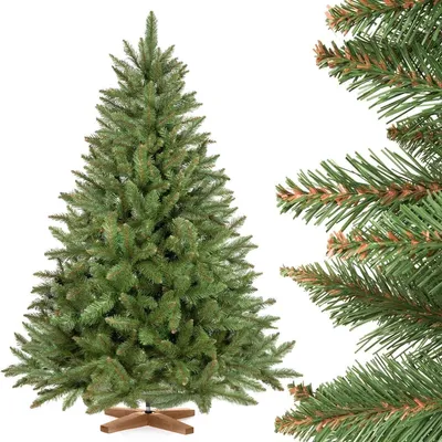 Immagine prodotto di Albero di Natale artificiale FairyTrees 150cm Abete Rosso/Peccio naturale con supporto in legno | Abete di Natale artificiale con tronco verde | Facile da Montare | Prodotto in EU
