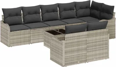 Imagen del producto de vidaXL Juego de sofás de jardín, 9 piezas, color gris claro, tejido de polirratán